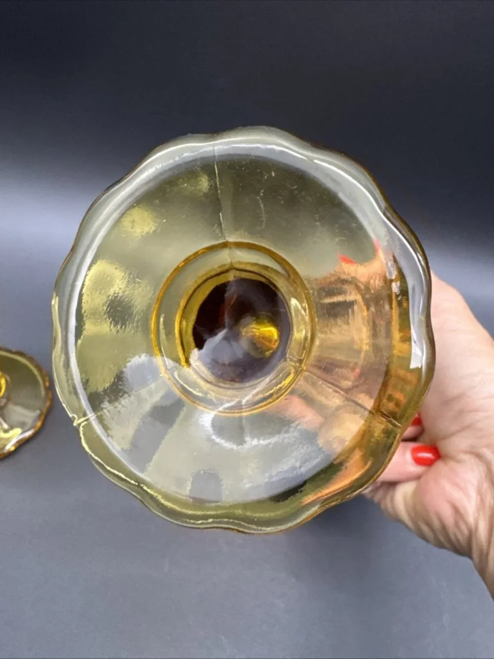 VTG MCM LE Smith Glass Moon Stars Amber Bud Vase Pair Fall Decor